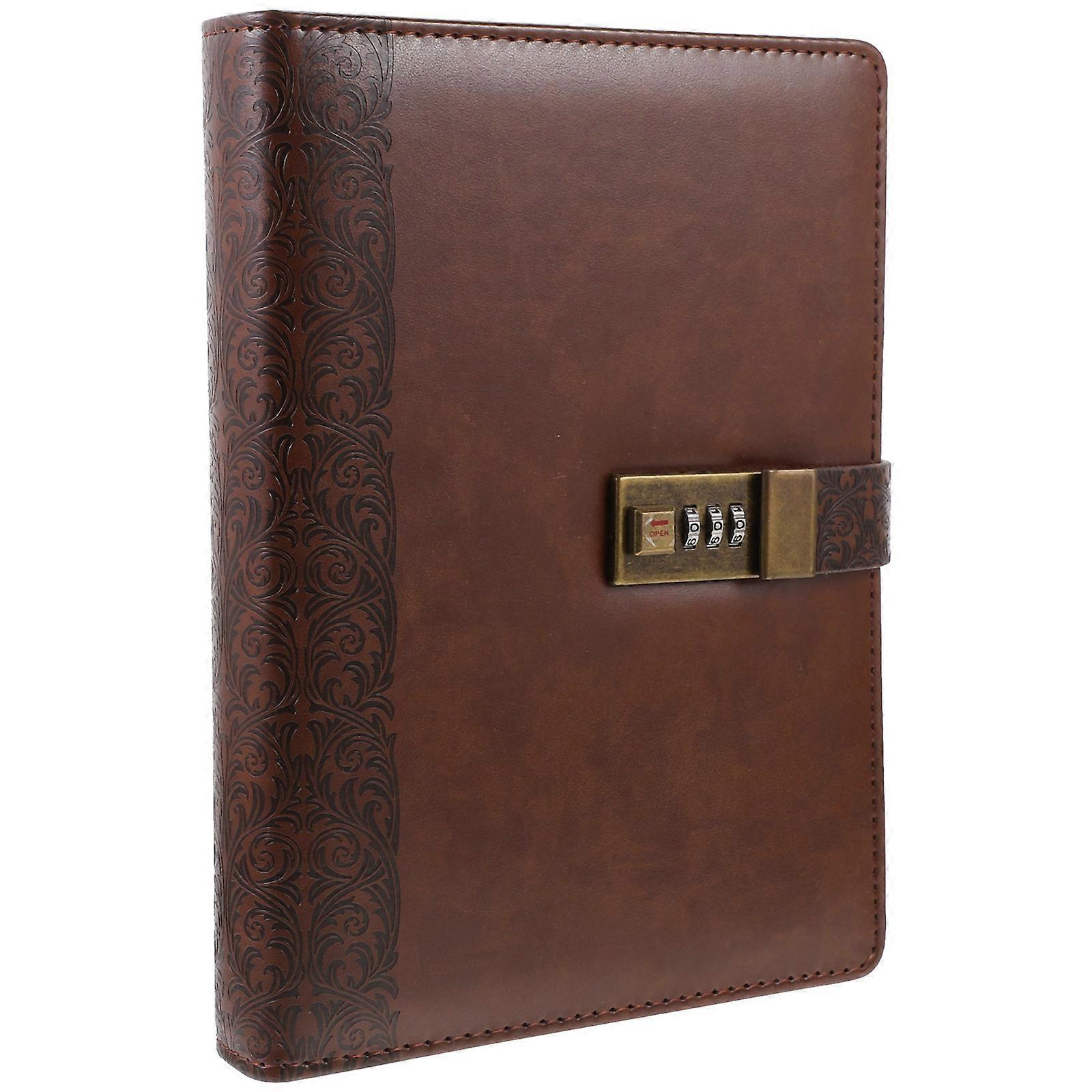 Notepad With Lock Decorative Planner Notepad For Office Use Rectangular Shape Coffee Color Pu Material Privacy Protection 1Set