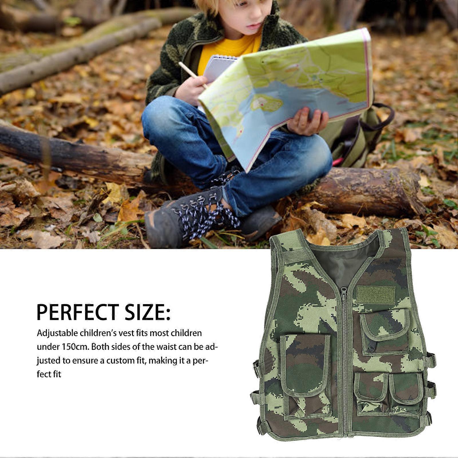 Shoot Vest with Zipper Pockets Adjustable Camouflage Vest for Kids