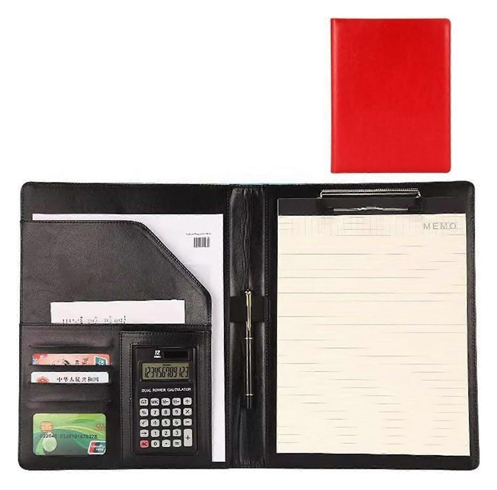 Leather Folder with Clipboard Clip for Men, Interviews, Office, Business Cards, Documents (Red)