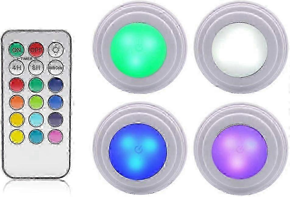 4 Pieces Adjustable Brightness LED Cabinet Lights with Wireless Remote Control