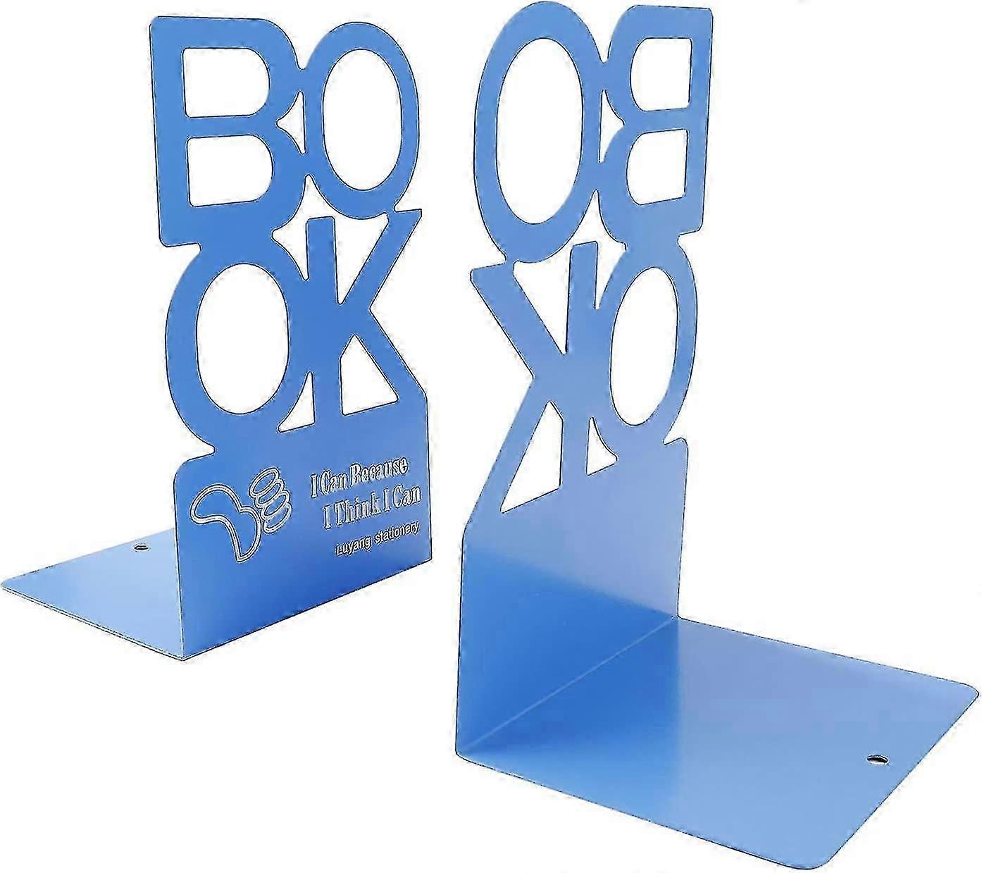 1 Pair Bookend Creative"Book" Letter Pattern Organizer Nonskid Art Book Stand (Blue)