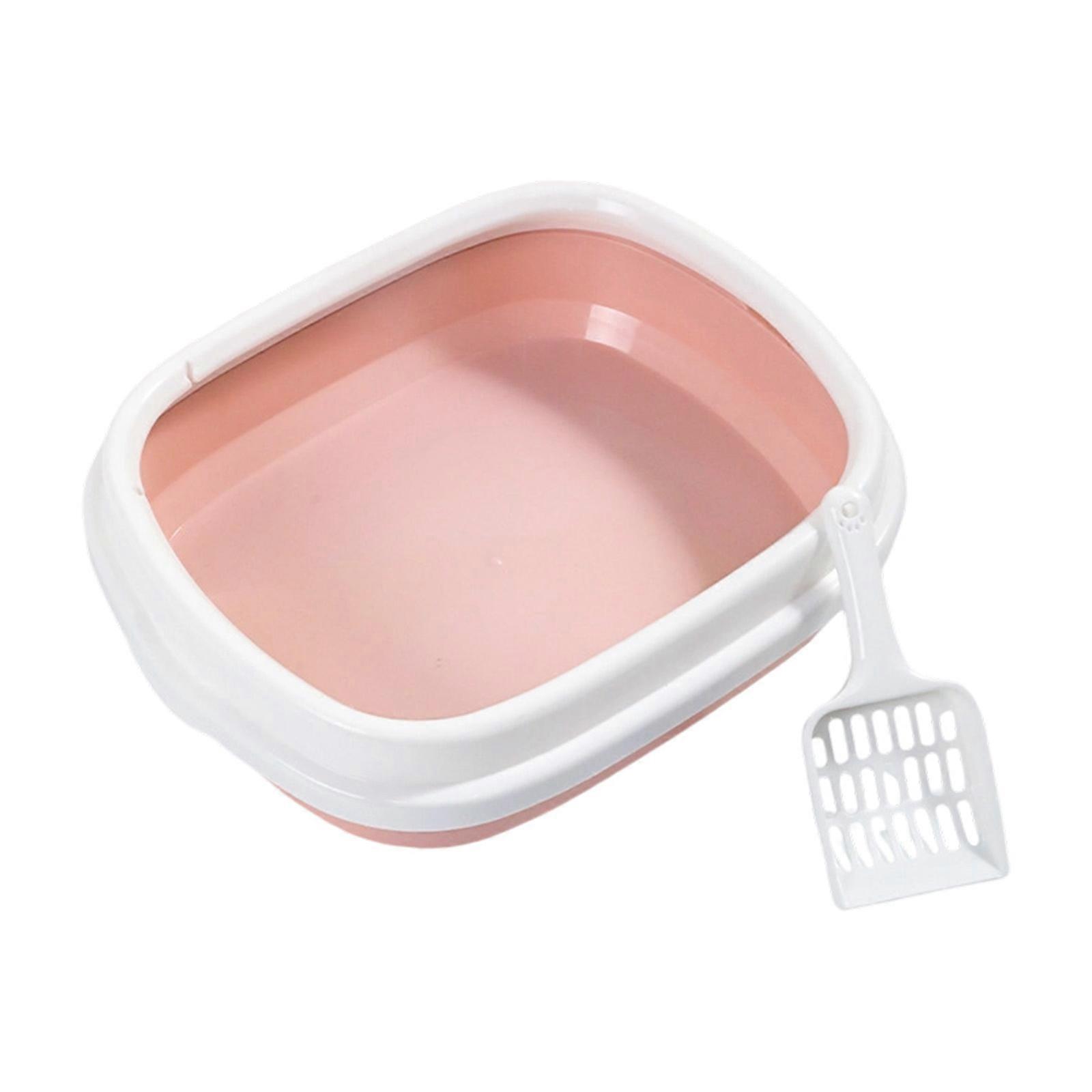 Splashing Resistant Pet Litters Tray Airflows Holes Detachable Structure Litters Box Suitable for Various Breeds Pink