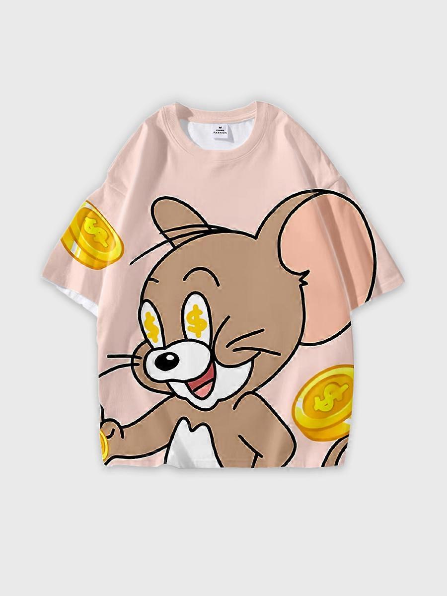 T-shirt girocollo Cartoon Pattern manica corta sciolta JW1575