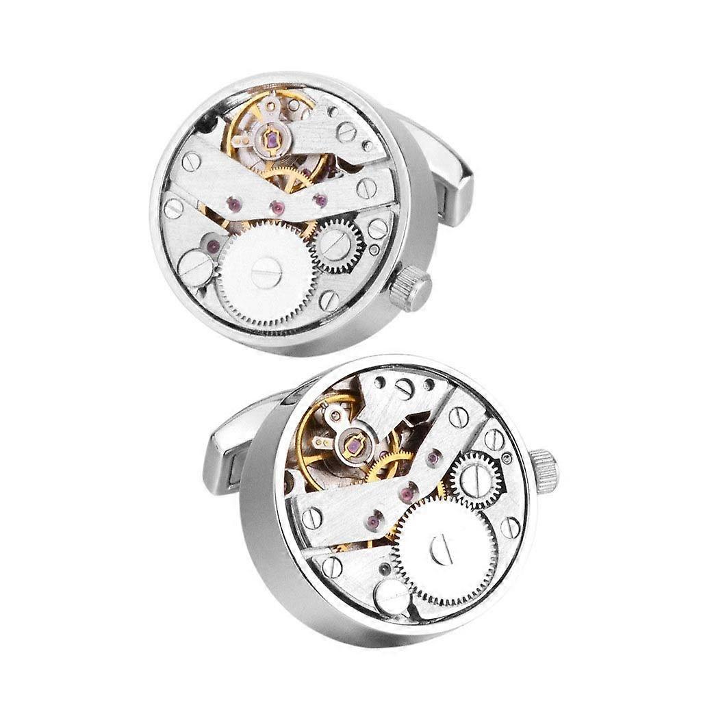 Mechanical Movement Cufflinks for Men Shirt Cuff Functional Movement Cuff (Color: Silver)