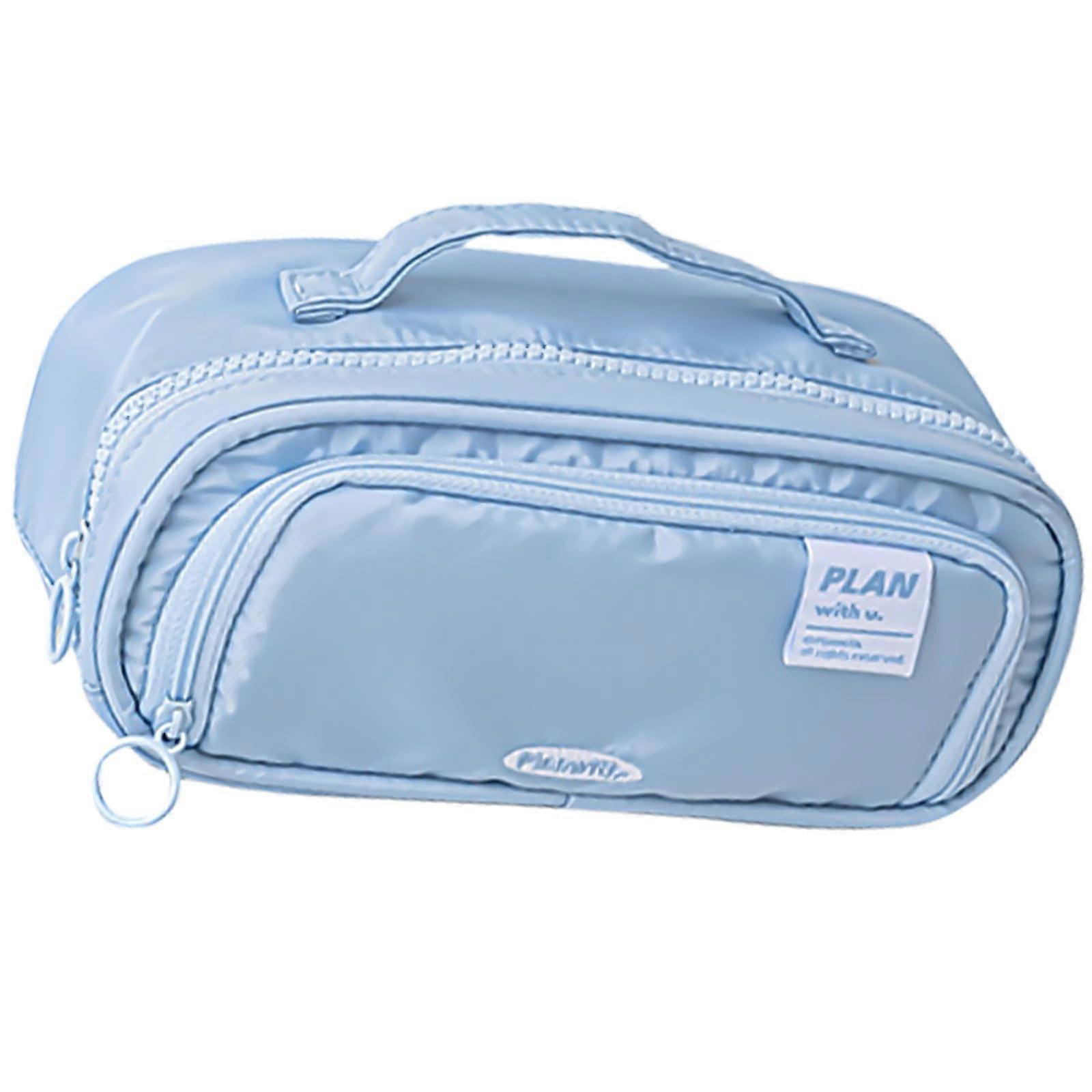Pencil case with large capacity, simple stationery pouch, expandable pencil case, desk organizer for students and girls, blue