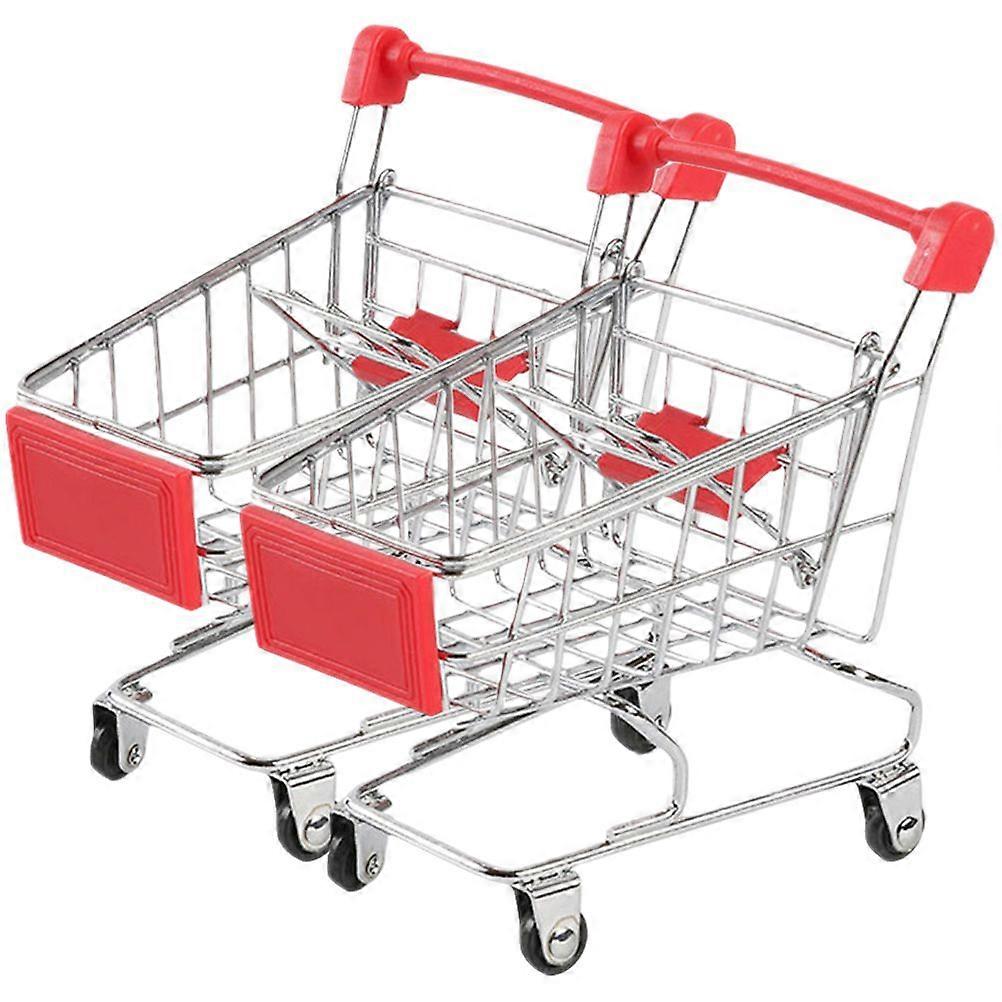 2pcs Mini Shopping Cart Toys Funny Simulation Trolley Sundries Storage Baskets