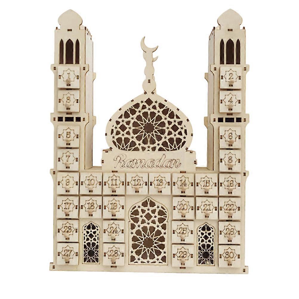 Reusable Countdown Calendar Family Countdown Calendar Khaki Wood Material Eid Mubarak Reminder Muslims 1Pcs