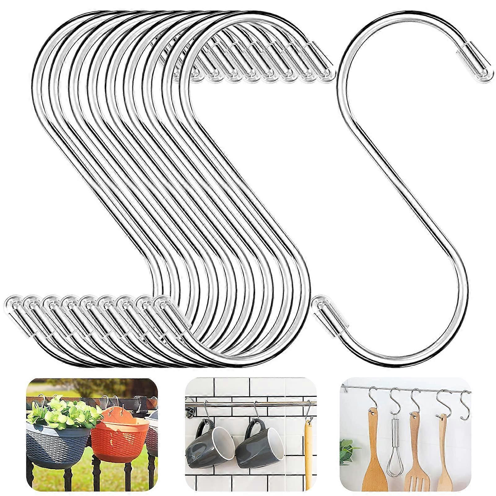 Stainless Steel S-Hooks Pack of 10 Anti-Rust Hanging Metal Hooks for Wardrobe Storage Silver 10 Stück
