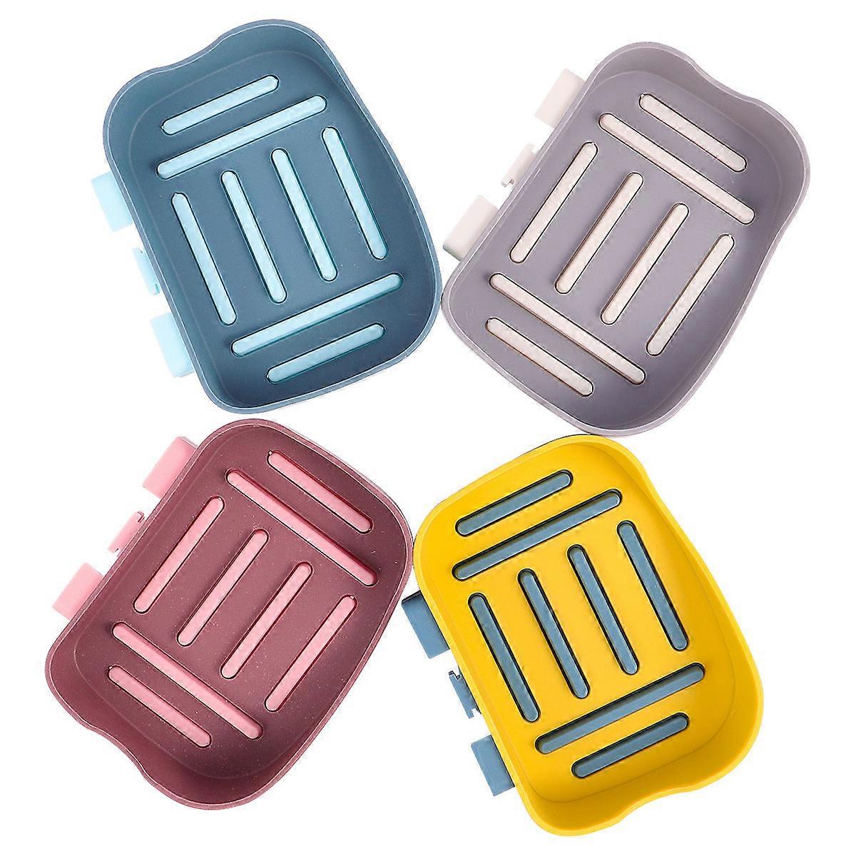 Wall-Mounted Soap Holder Double Layer Soap Box Rectangular Shape Soap Storage For Bathroom PP 4Pcs