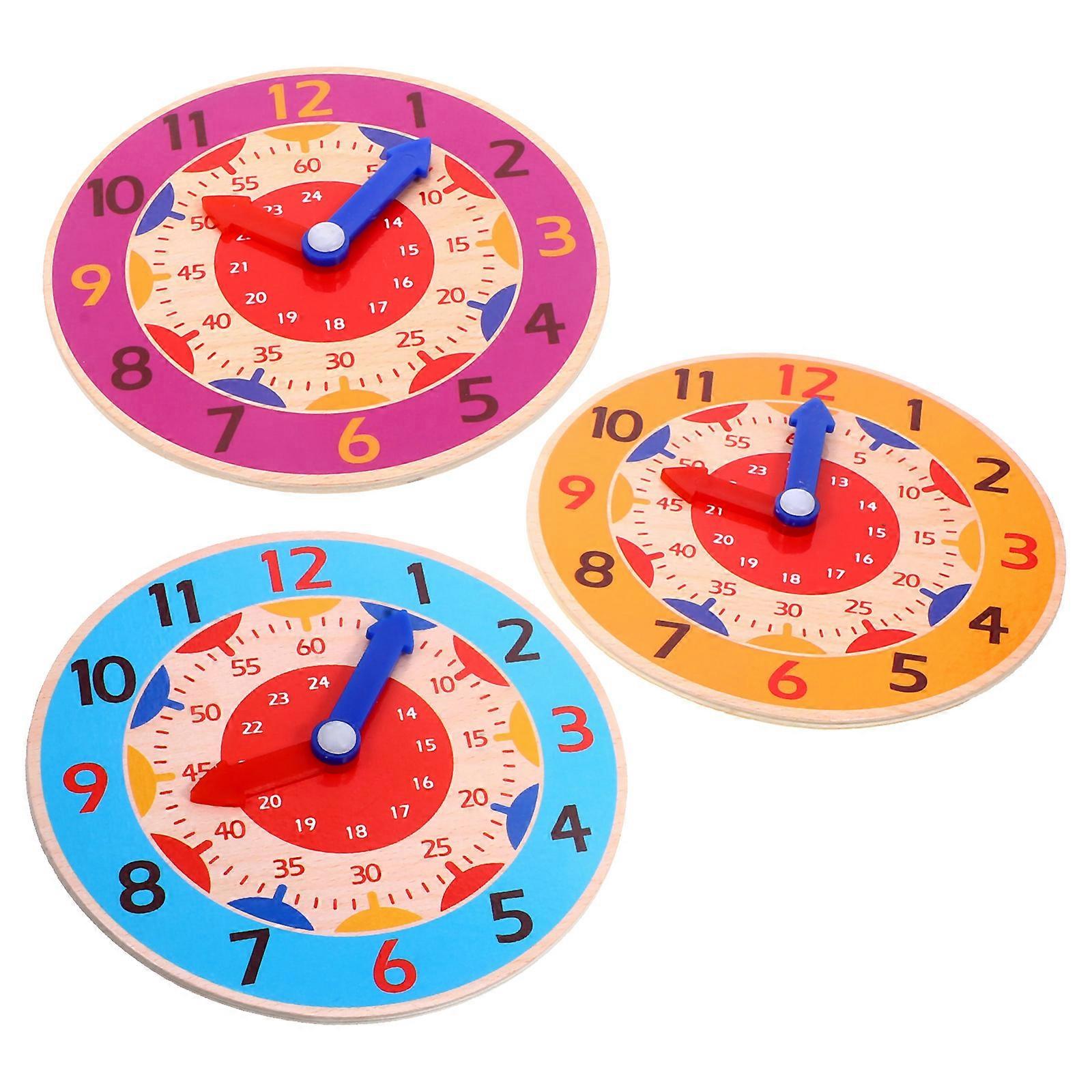 Educational Clock Toy for Kids Made of Durable Wood with Assorted Colors 3 Pieces