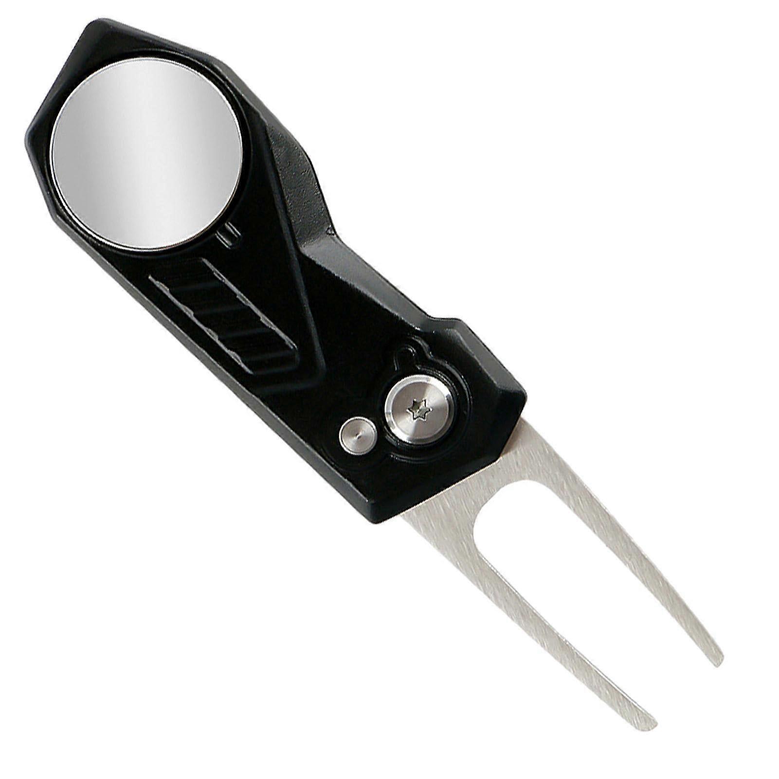 Foldable Divot Tool Folding Metal Fork with Magnetic Slot