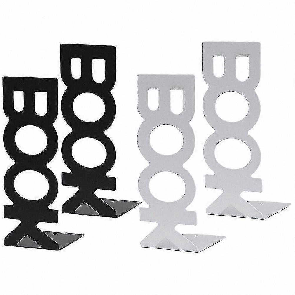 Set of 4 Letter-Shaped Metal Bookends, Stylish Hollow Design Book Holders for Organizing Files and Books