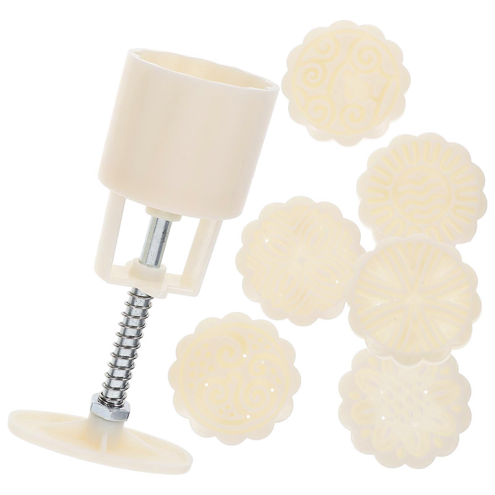 Moon Cake Press Mold with 3D Flower Pattern Stamps Handpress ABS Baking Mold White