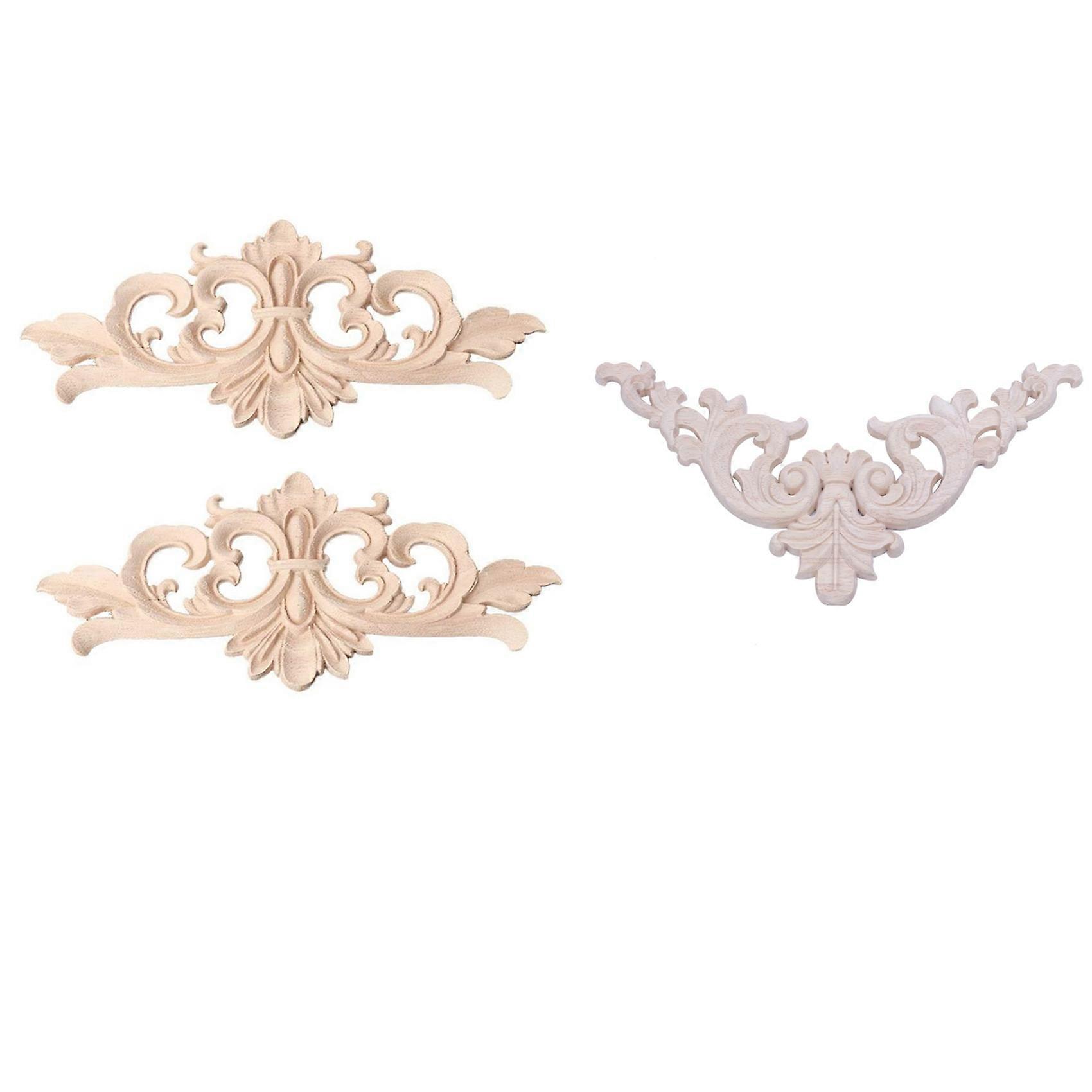 1pc 20 x 20cm Rubber Wood Oak Carved Corner Onlay Applique Cabinet Unpainted & 2Pcs 22X10cm