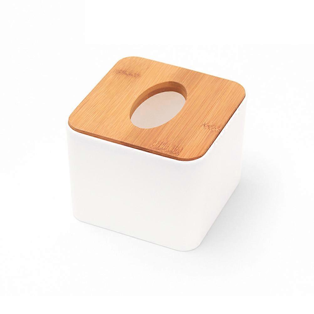 2PCS Simple Plastic Square Tissue Box Decorative Container with Bamboo Cover for Car Home Paper Storage