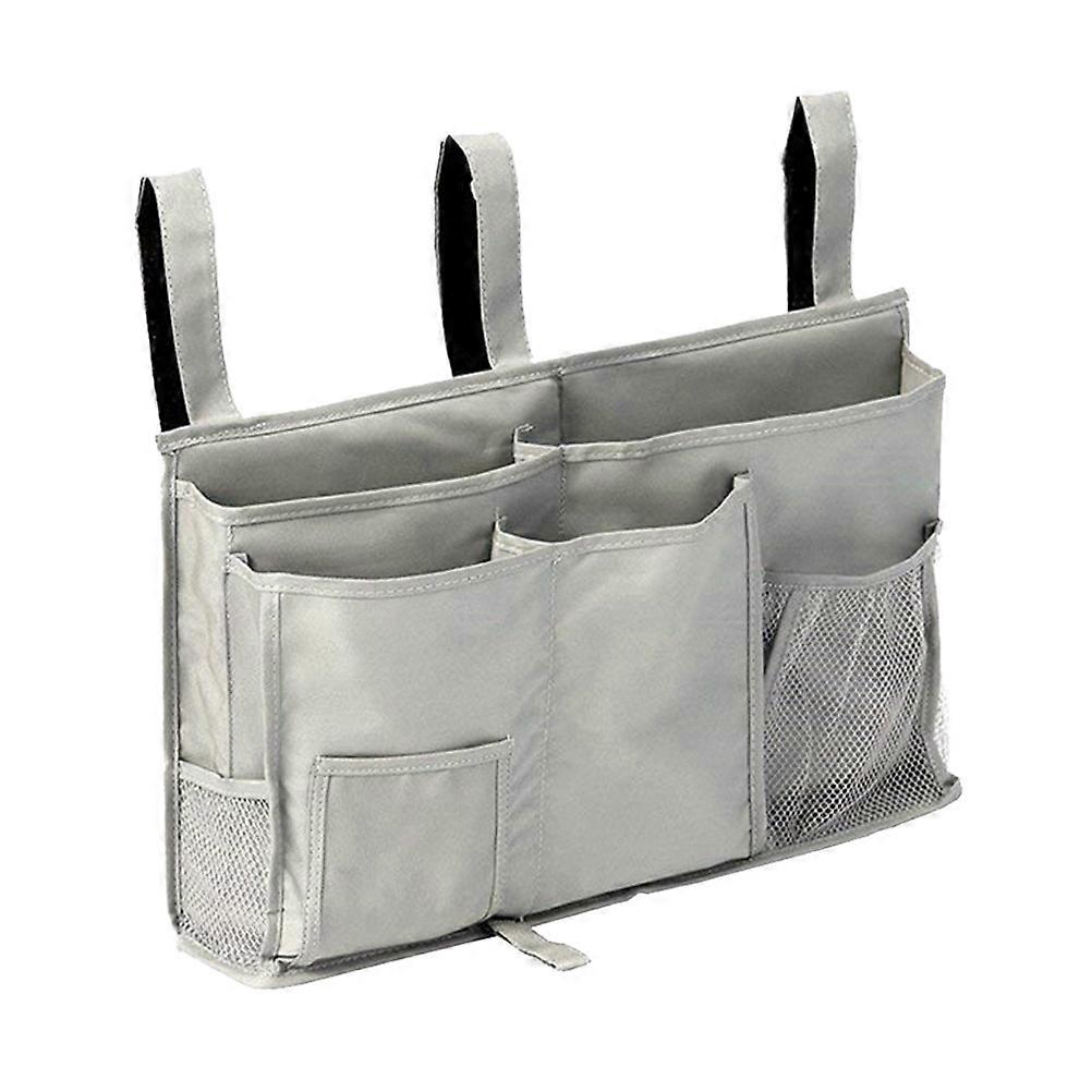 Grey Oxford Fabric Bedside Storage Bag Hanging Organizer Waterproof with Large Capacity for Dorm Car Bed Rails 600D