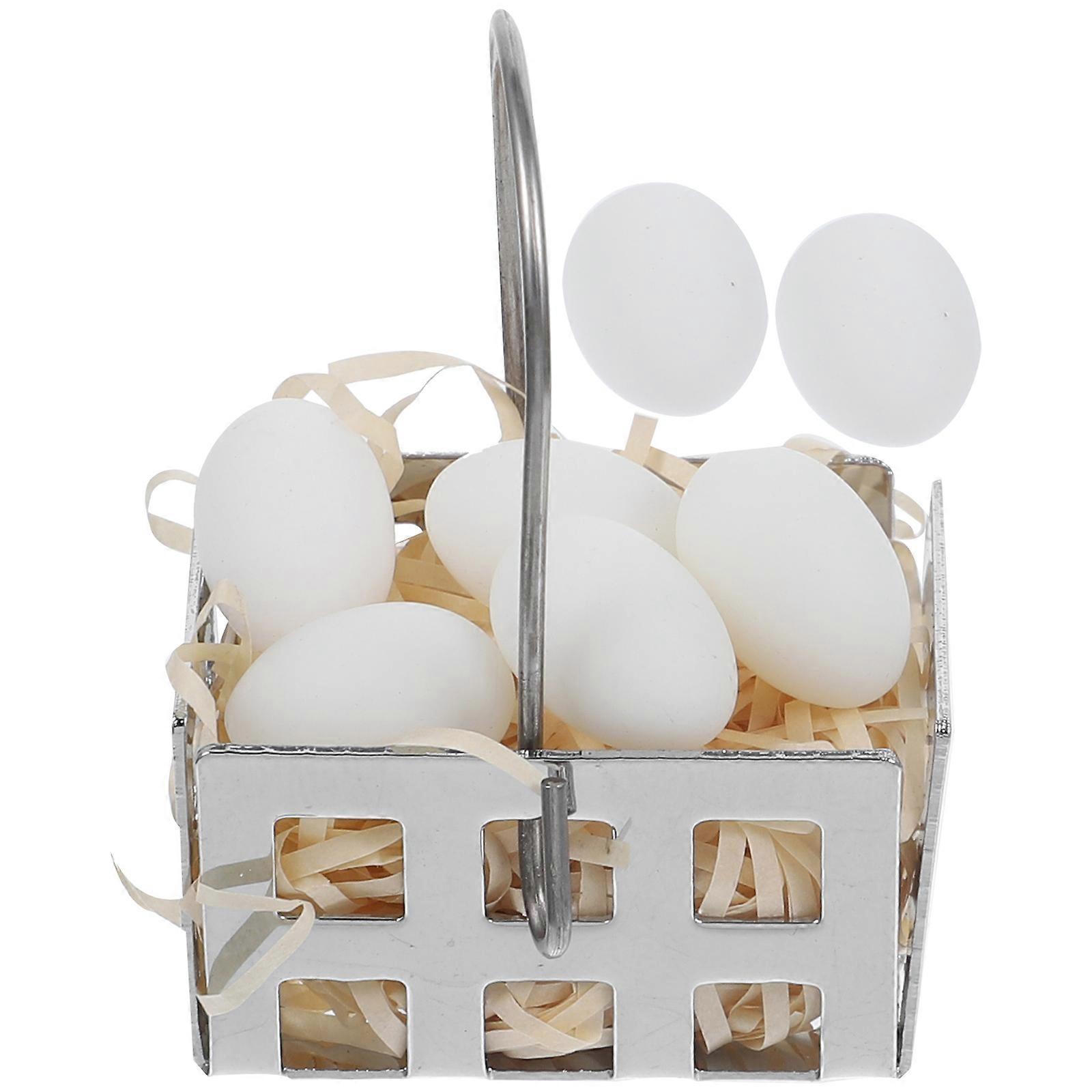 Miniature Egg Model Kit with Basket for Dollhouse Easter Crafts, Play, and Portable Kitchen Decor – Tabletop Micro Landscaping Accessory