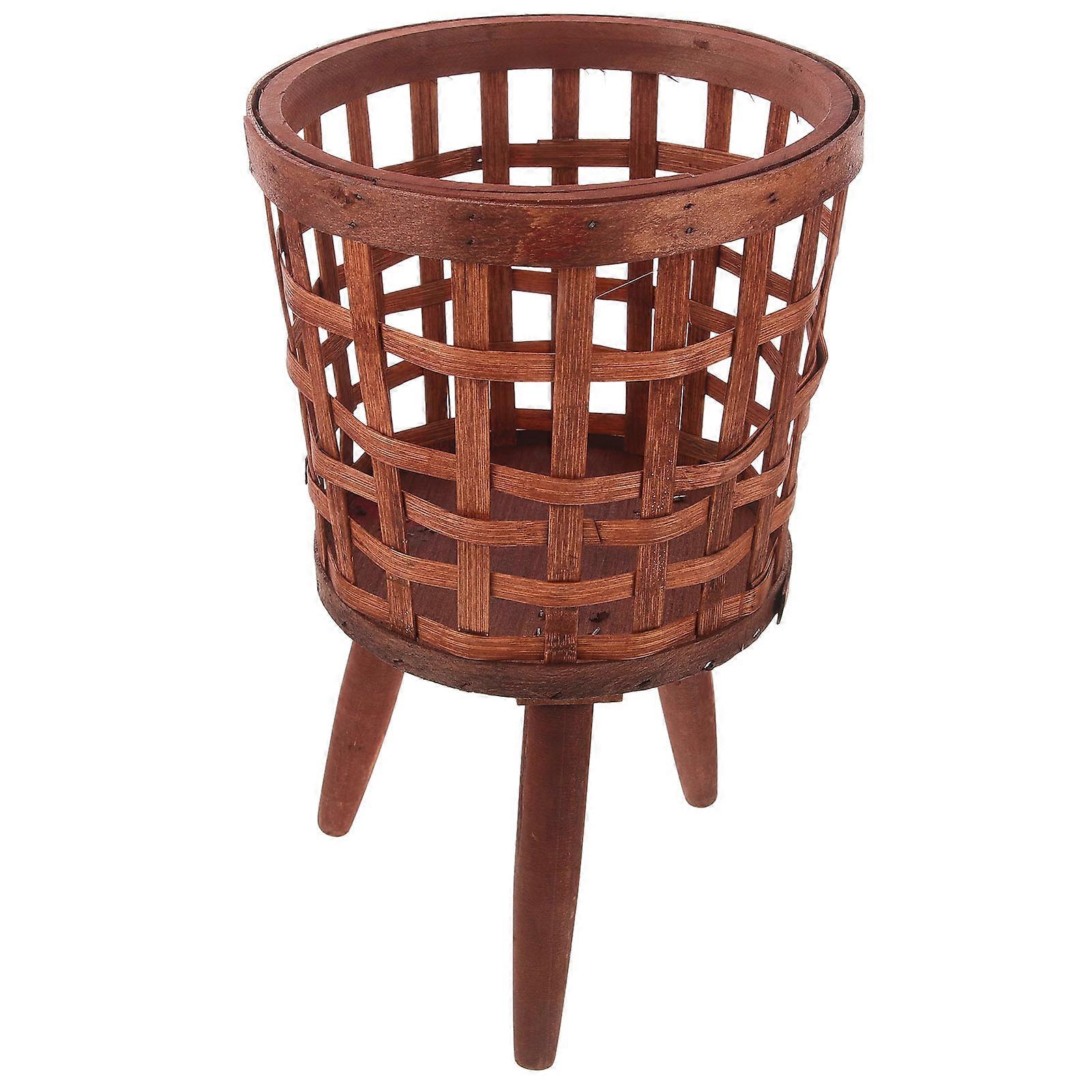Brown Woven Wood Plant Stand for Storage Use Adds Rustic Style to Your Room Space