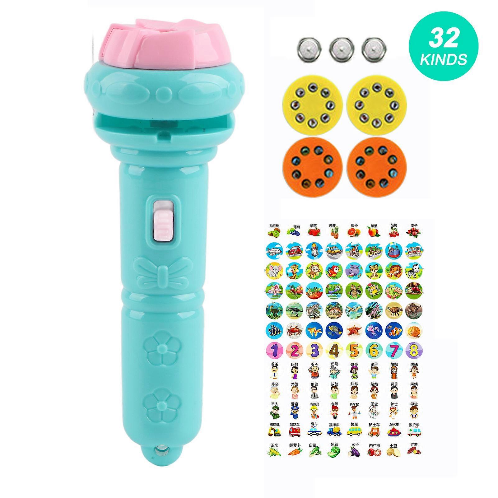 Kids Projector Flashlight Different Animal Patterns Early Educational Science Projector Luminous ToyBlue(32 Patterns)