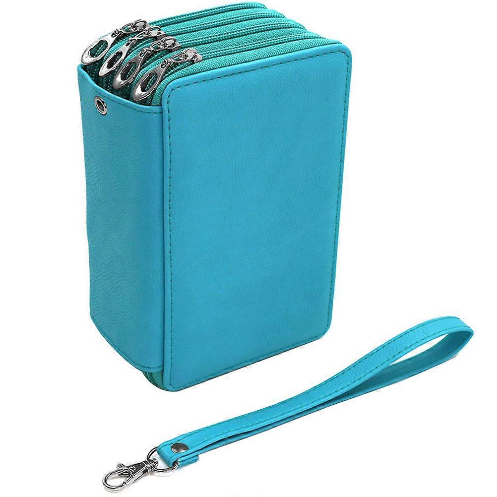 Green PU Pencil Case with Handle for Easy Carry and Zippers, Ideal for Pencils, 72 Holes