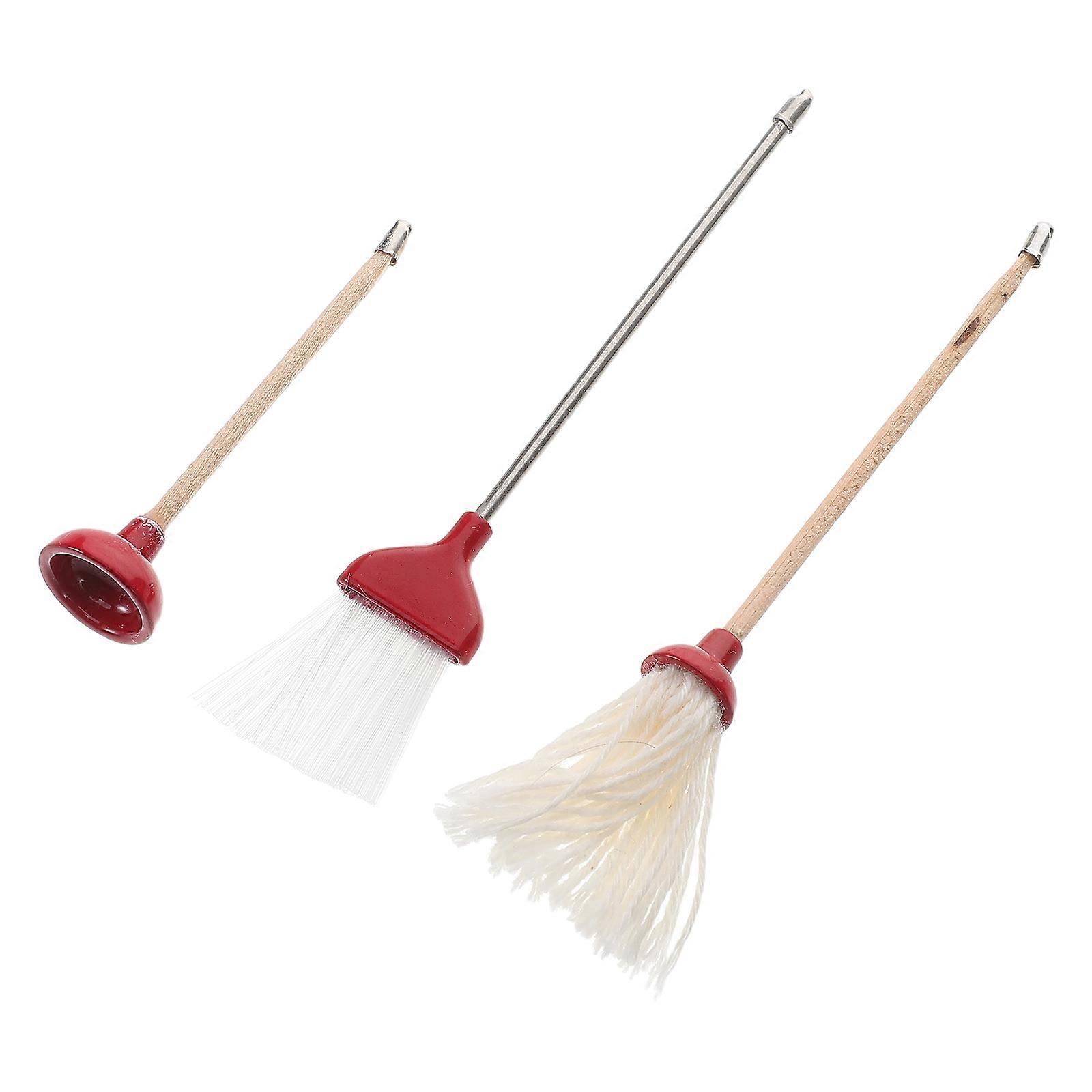 Dollhouse Bathroom Set with Mop Broom and Plunger for Decoration Red Multifunctional Mini Accessories 1 Set