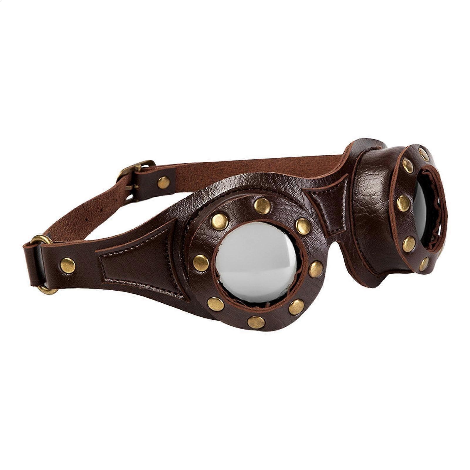 Steampunk Goggles Adjustable PU Leather Vintage Cosplay Eyewear 17x4x2.5 cm Retro Fashion Halloween Party Accessory