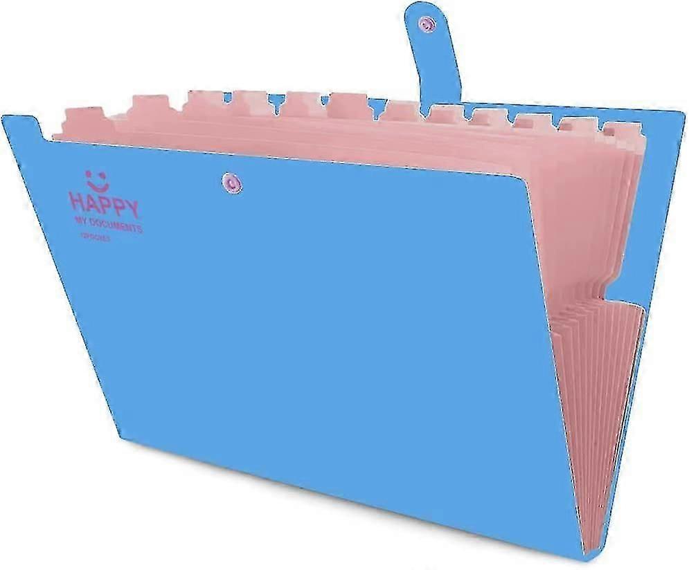 Portable A4 Expansion Folder Buckle Closure and 12 Compartments (blue)