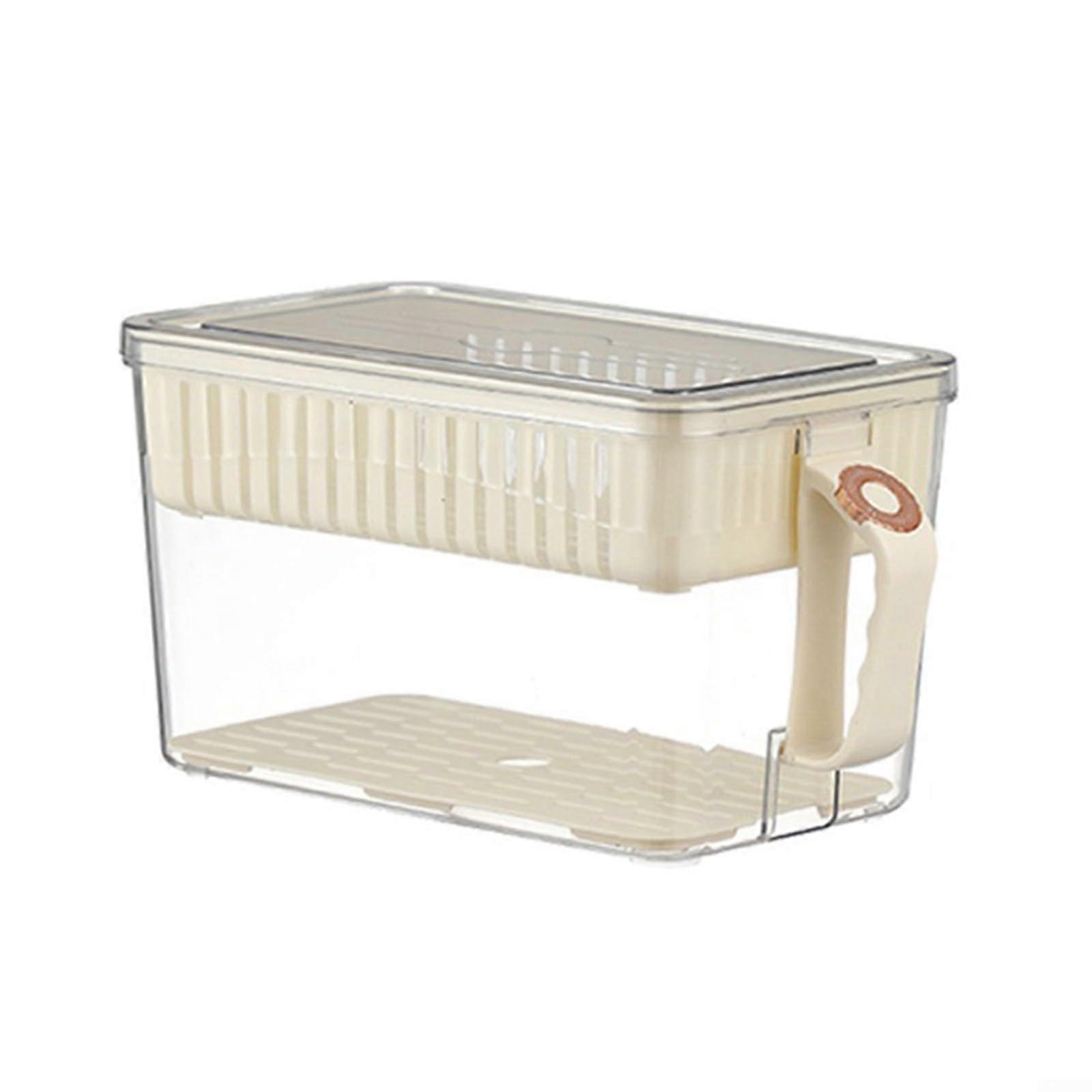 Refrigerator storage box with side handle, drainable container for better food preservation (White, M) White M
