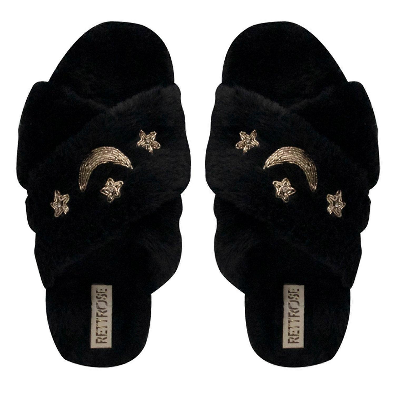 Isabel black luxury plush diamanté embellished handmade slipper