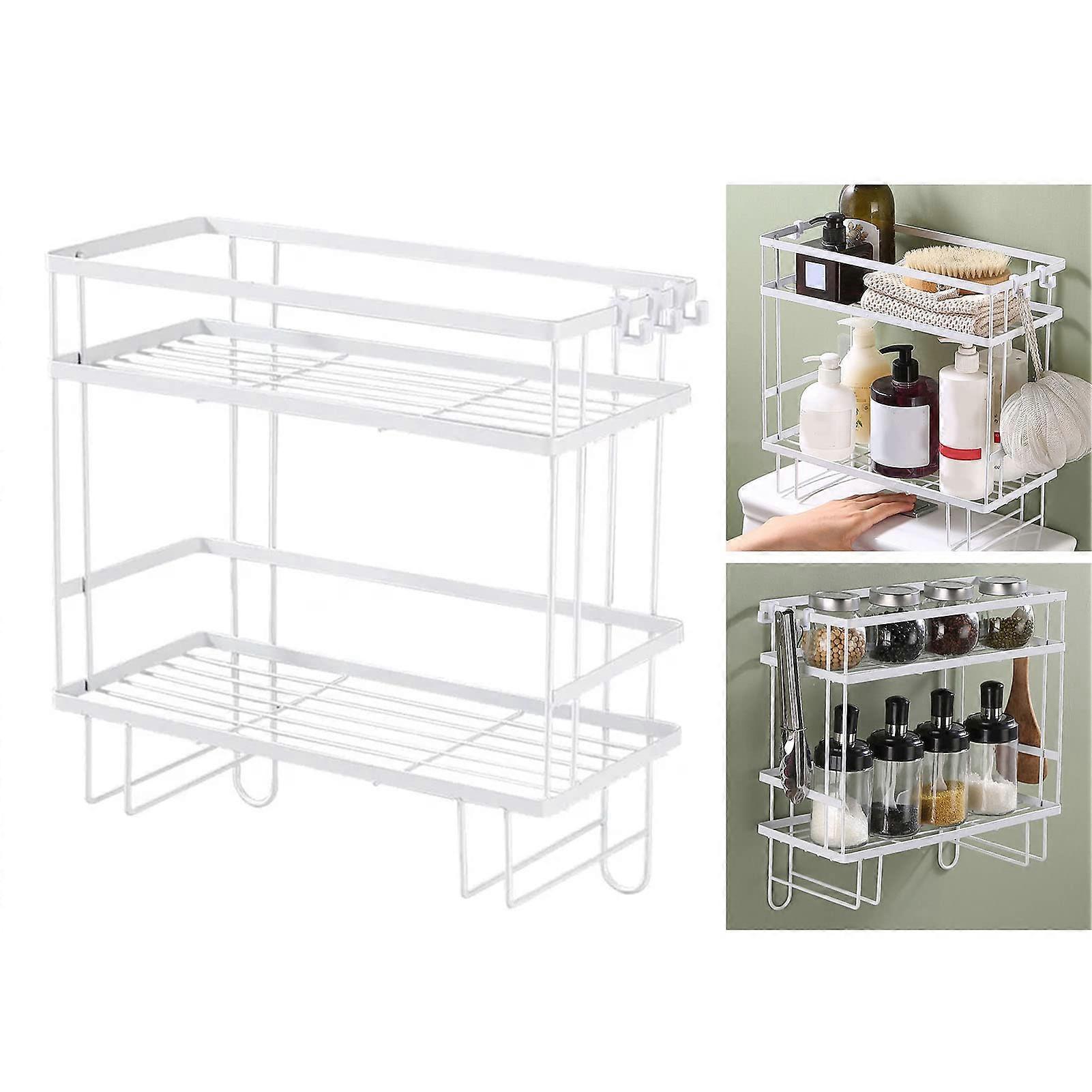 Iron Bad Organizer in the Toilet, Capacity Through a Toilet Storage Shelf, Nail Installation, Practical and Practical (Double Layer White)