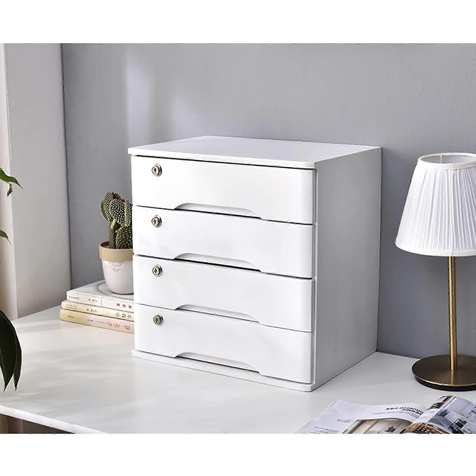 Desktop File Cabinet  Solid Wood Storage Box With Lockable Drawers Ref: 6544
