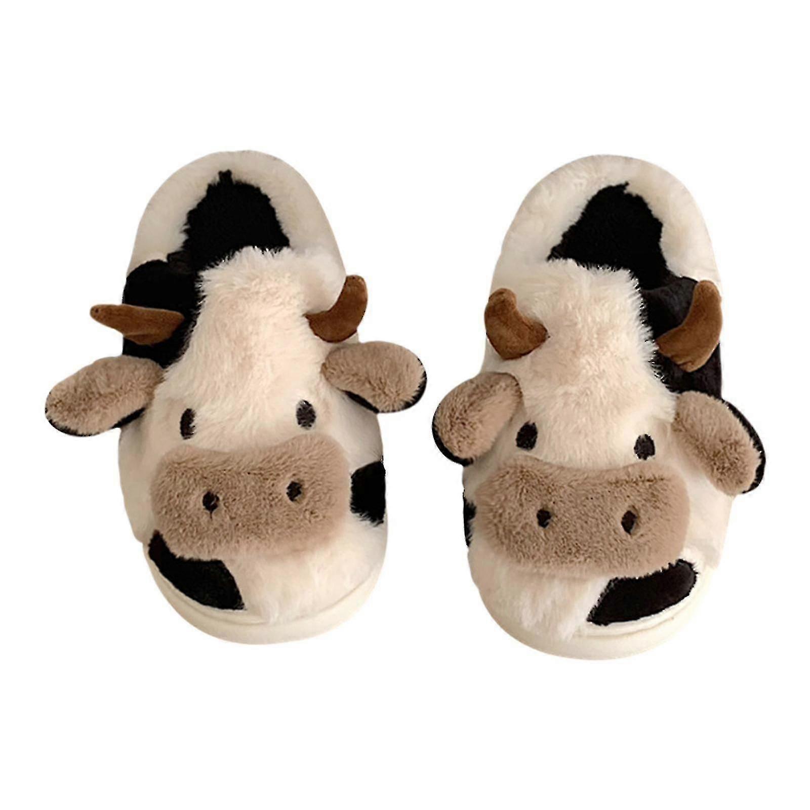 Fuzzy Cow Slippers for Cozy Warm Wear