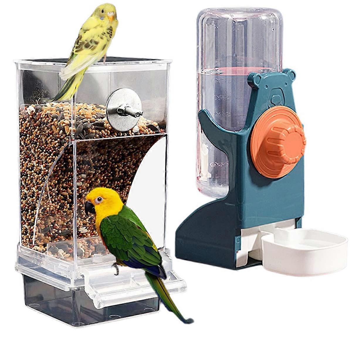 No Mess Bird Feeder Water Dispenser Set, Automatic Parrot Feeder Cage Accessories, Parakeet Contain