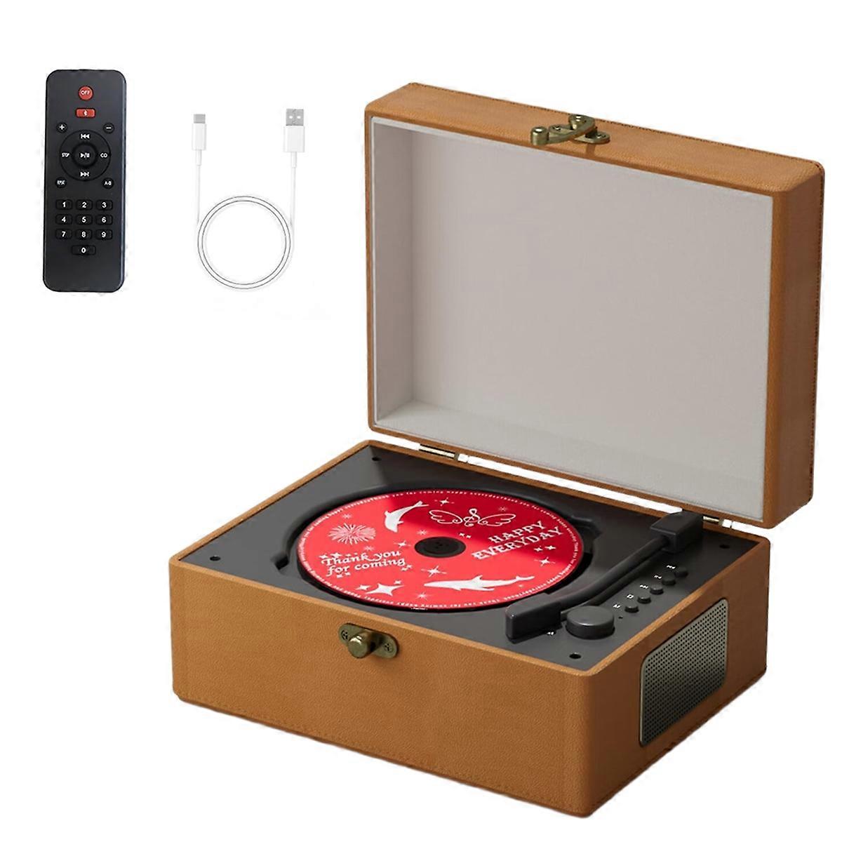 Rechargeable Leather CD Player with Speakers, Bluetooth Transmitter, Festival Gift, BGM Player for