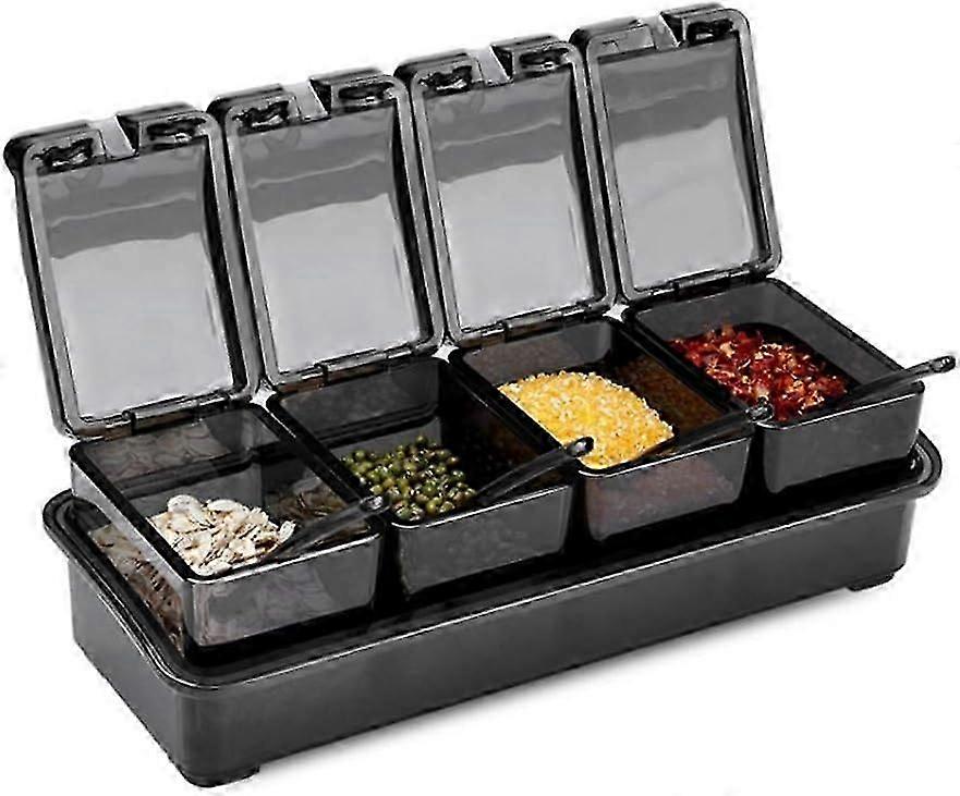 Set of condiment boxes with 4 removable compartments for the kitchen, condiments