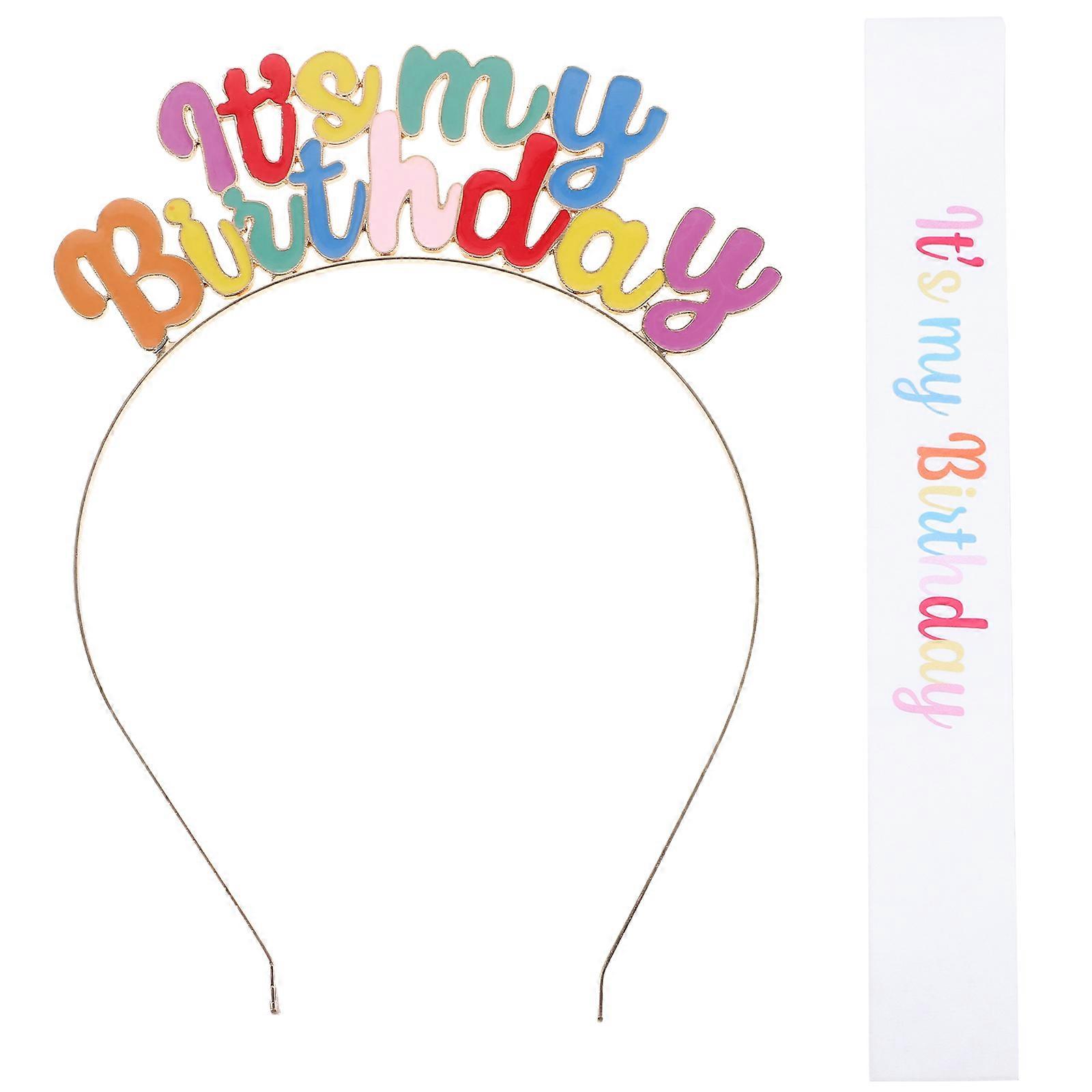 Birthday Hairband for Decoration 1Set with Sash Assorted Color