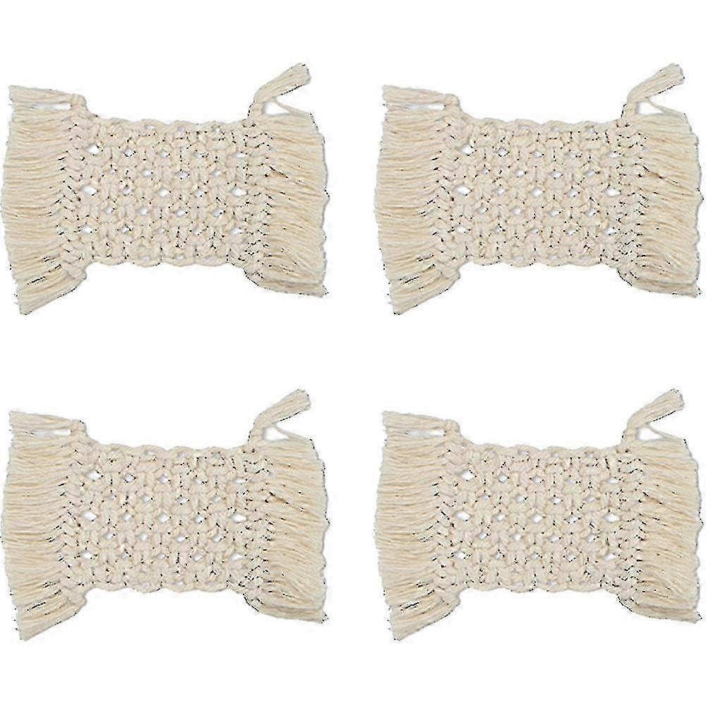 2025 Rattan Macrame Boho Coasters | Bohemian Set Of 4 Table Decor Cute Coaster Woven