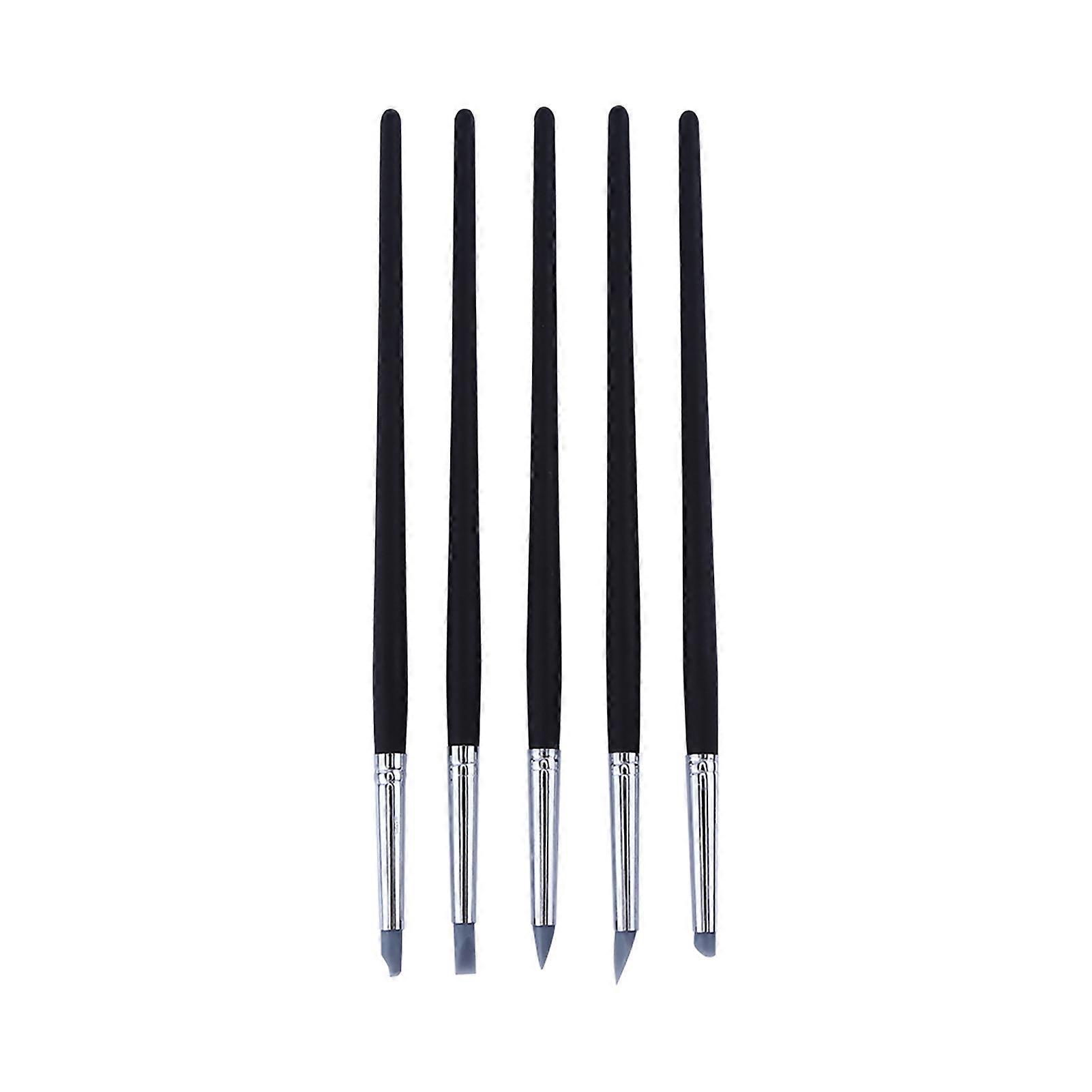5 Pcs Flexible Silicone Wax Clay Sculpting Pottery Pens with Wooden Handles