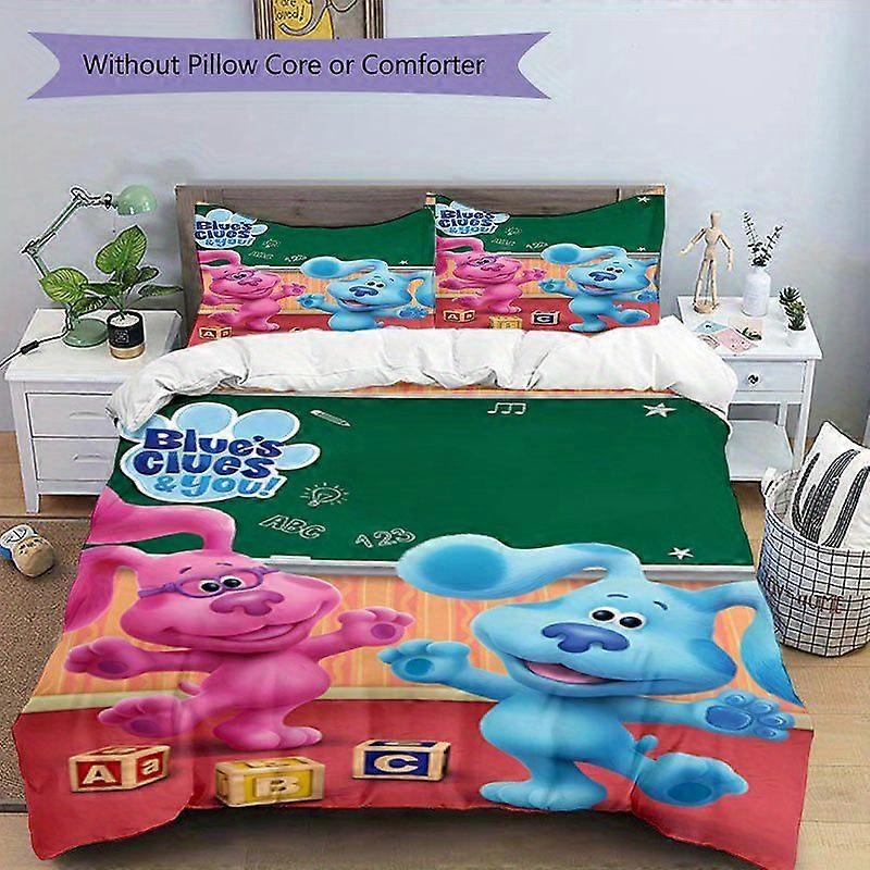 TE764 3pcs Blue'S Clues Soft & Breathable Duvet Cover Set - Vibrant Cartoon Print with Zipper Closure, Polyester Fabric, Machine Washabl
