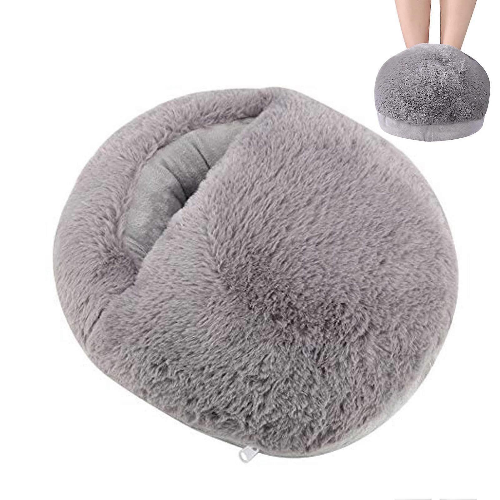 Heated Feet Warmer USB Rechargeable Heating Pad Gray, Washable Soft Fuzzy Pad, Thick Plush Cushion