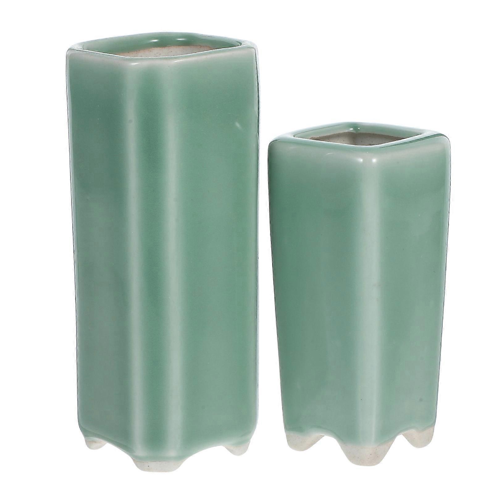 Light Green Ceramic Flower Pots for Succulents 2Pcs Mini Planter Pots