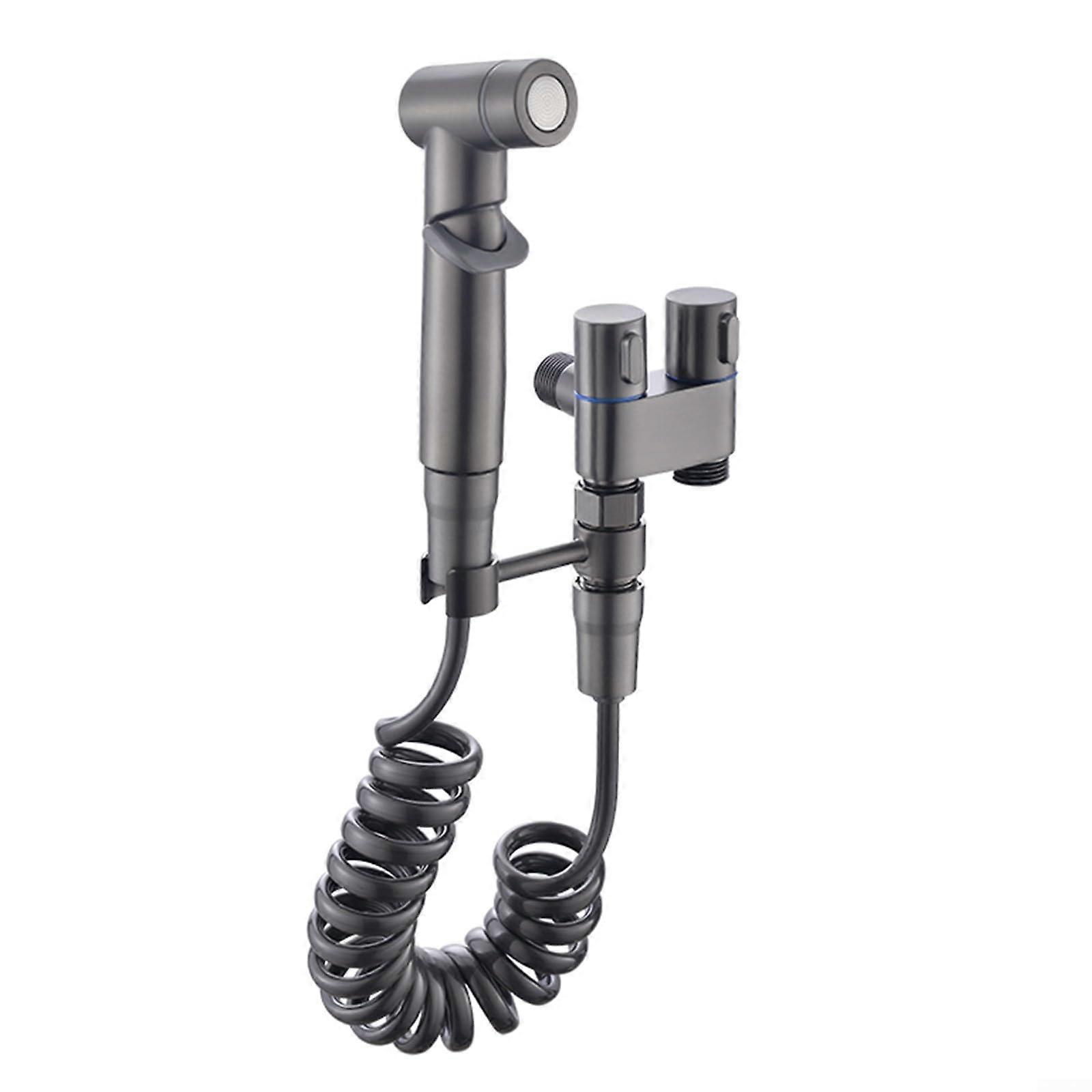 Handheld Bidet Sprayer For Toilet And Washing Machine Taps 1 In 2 Out Dual Control Valve Gunmetal Grey