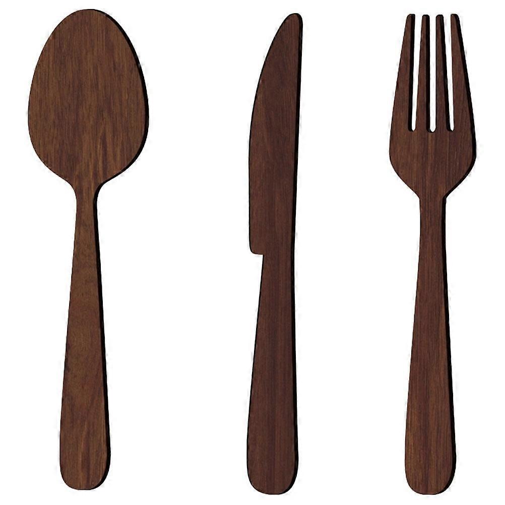 3PCS Wooden Fork Spoon Wall Decor Rustic Kitchen Farmhouse Plaque Brown Small