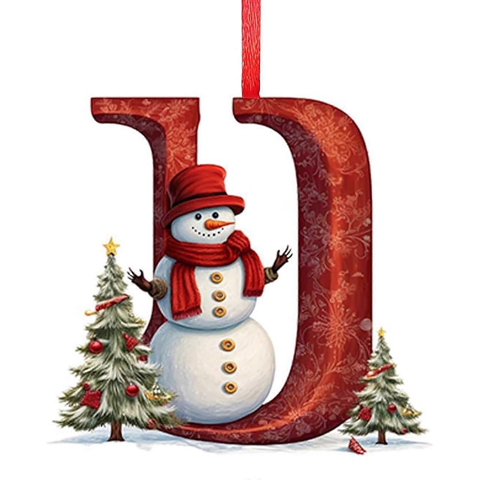 XUNRYAN 26 Letters Christmas Tree Snowman Alphabet Ornament Initial Pendant with Pine Pattern Mini Hanging Decor (U)