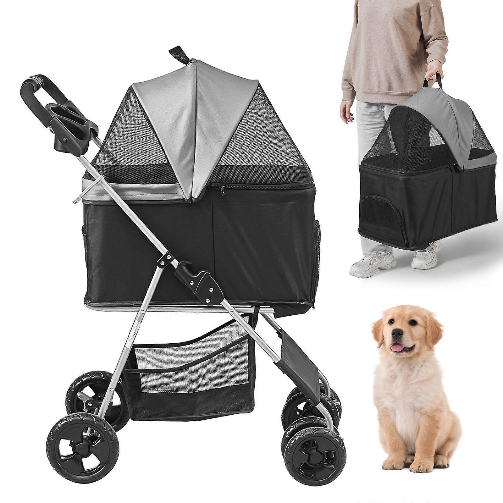 Lemmikkirattaat, 4 pyörää Koiran rattaat pyörivät jarruilla, 35 paunaa Koirat ja kissat matkustavat