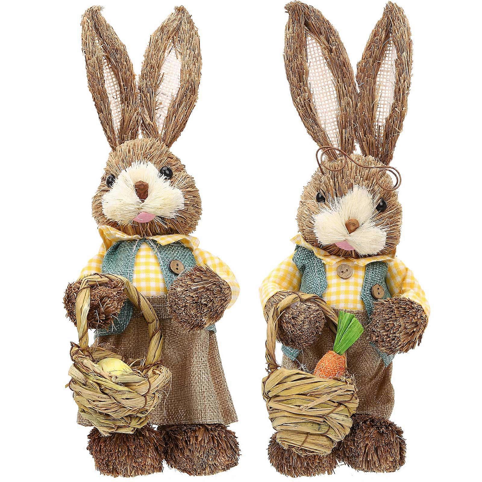 Woven Bunny Statue Easter Rabbit Figurines for Decor 8Pcs Set