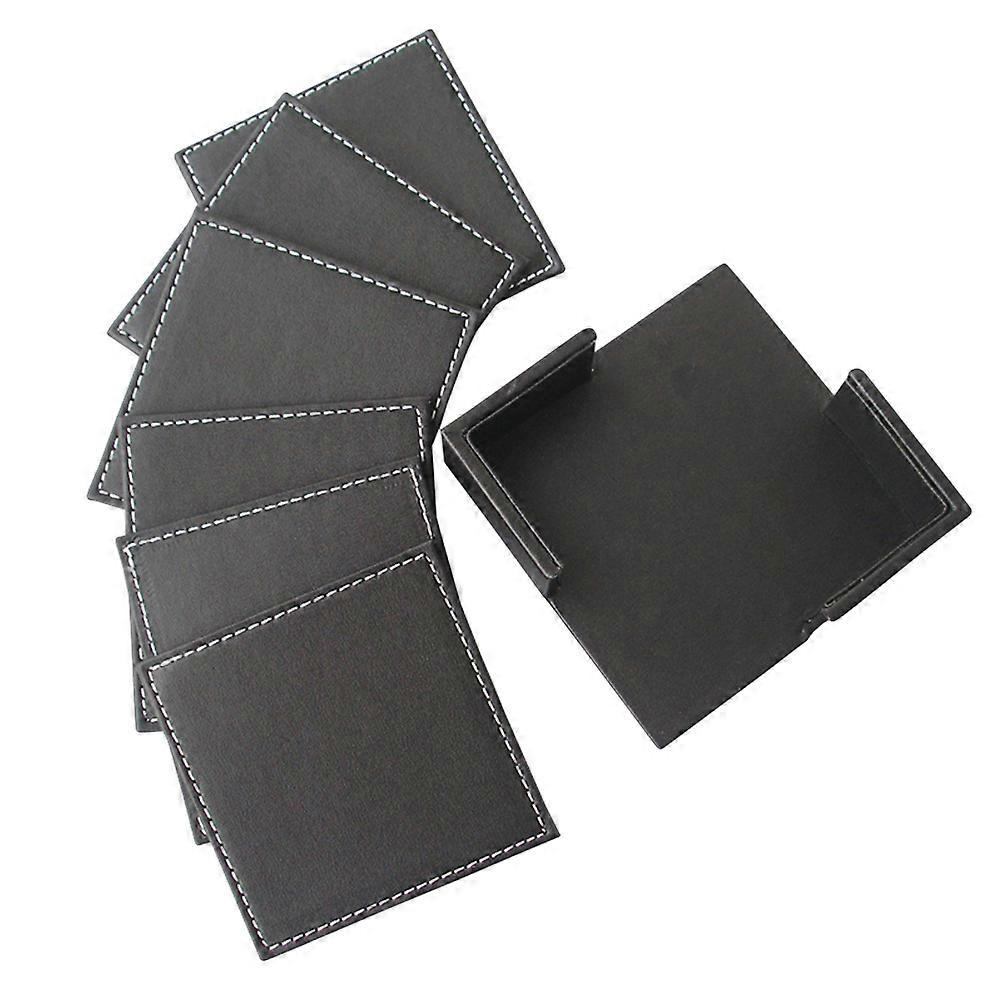 PU Cup Mat Square Coaster for Protecting Table 12Pcs Black Set