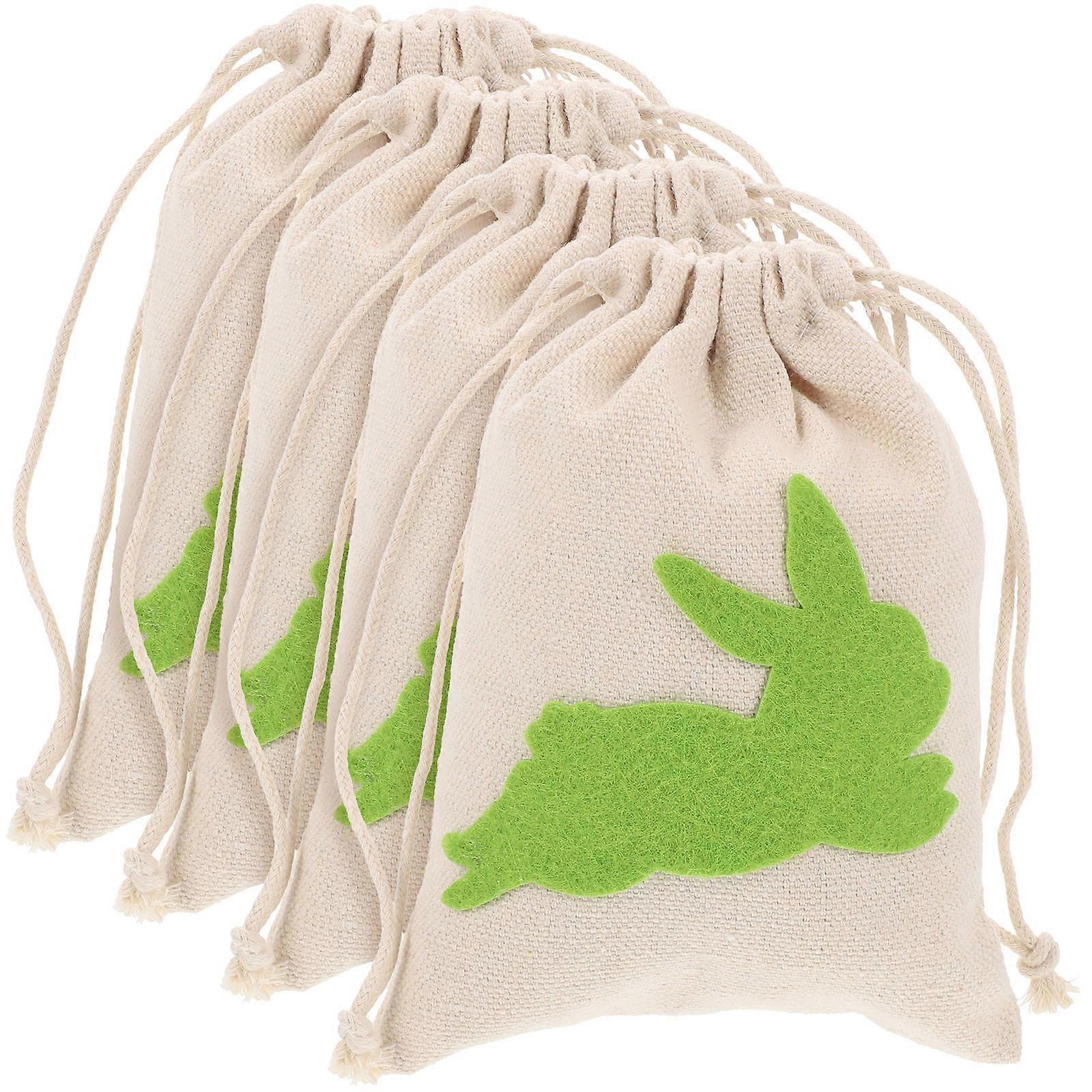 Green Canvas Easter Drawstring Bag for Storage Use 4Pcs Pack