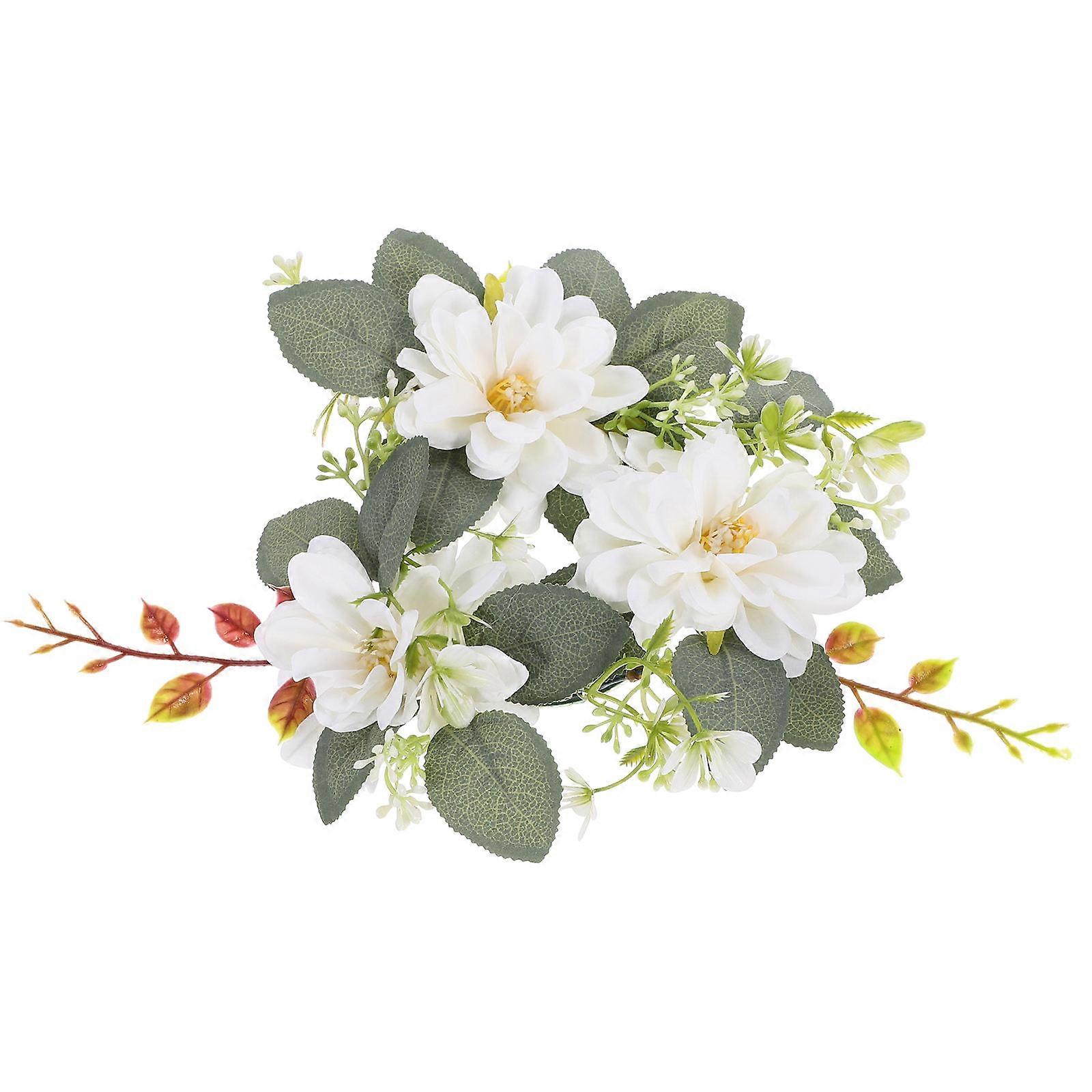 White Artificial Flower Candle Ring for Table Decor 2Pcs Floral Wreath