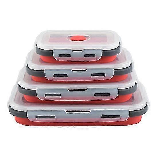 4Pcs Collapsible Food Storage Container With Lids Flat Stackable Refrigerator Food Box Set Silicone Food Sealed Crisper Lunch Bento Box For 25-26